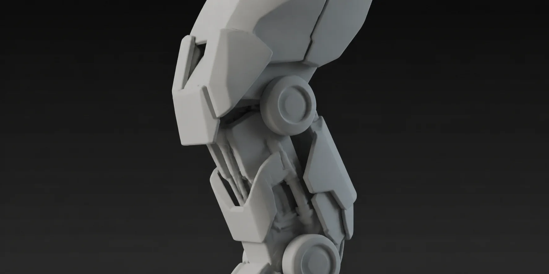 Clay render of a mech leg 3D model with sharp mechanical joints from an image to 3D run