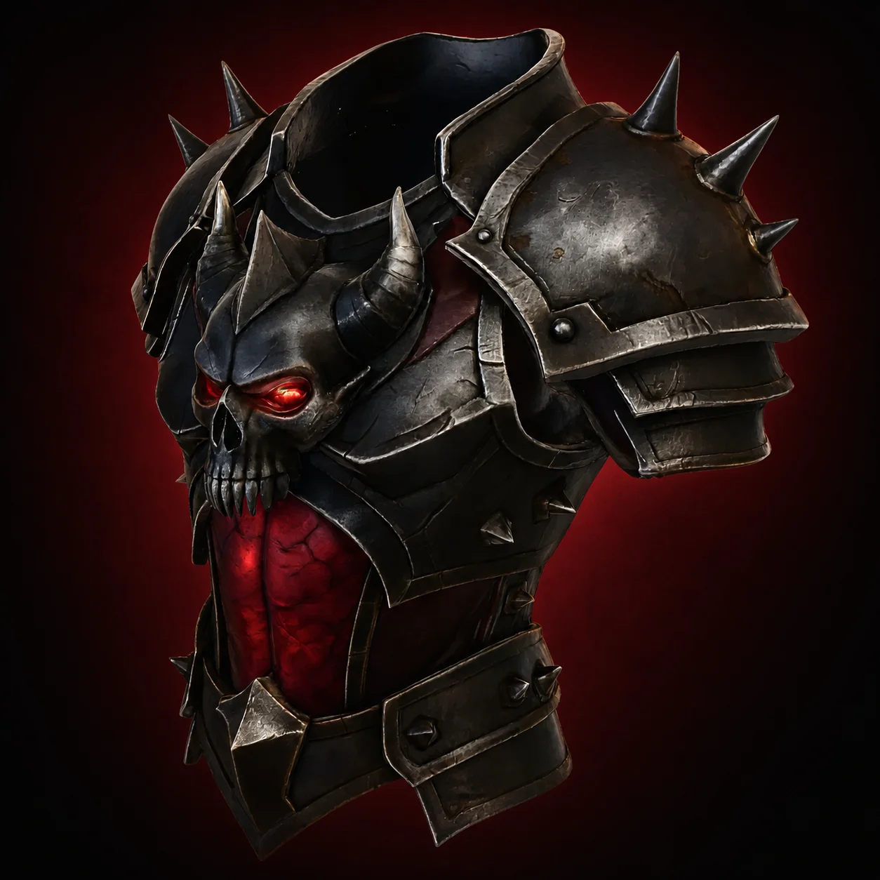 A dark armoured skull 3D model generated from a single reference image with the image to 3D tool
