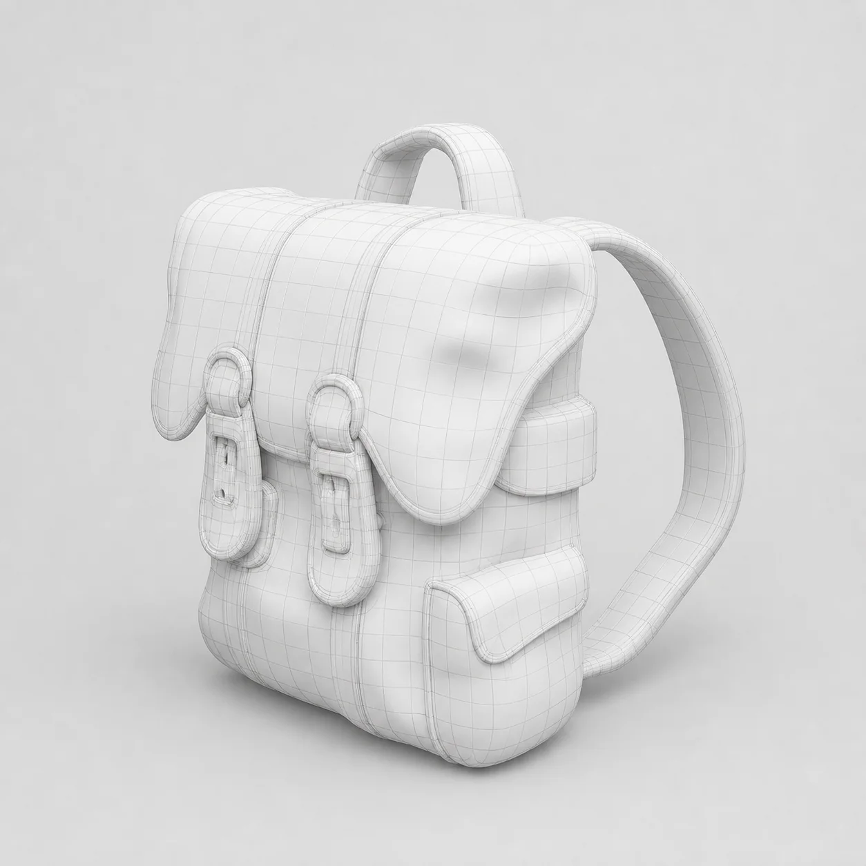 Untextured white 3D mesh reconstructed from the concept image, shown mid-pipeline
