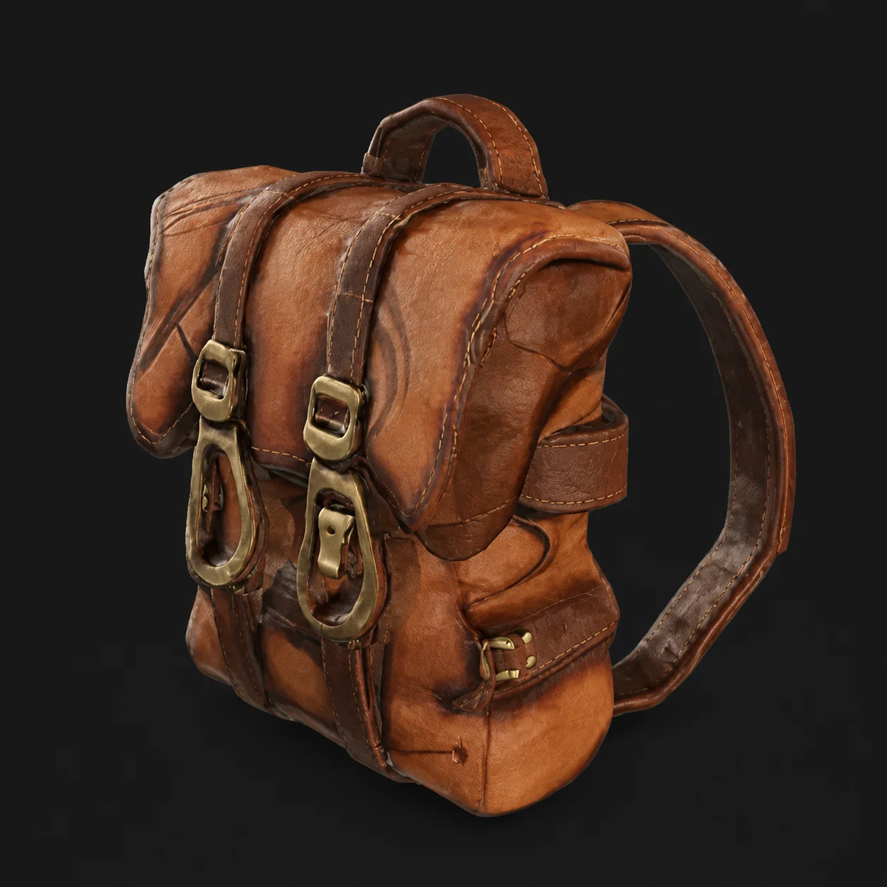 The finished textured 3D model of a leather backpack ready to download as a .glb file